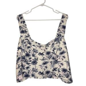 Abercrombie White & Blue Tropical Print Linen Blend Sweetheart Crop Tank XXL
